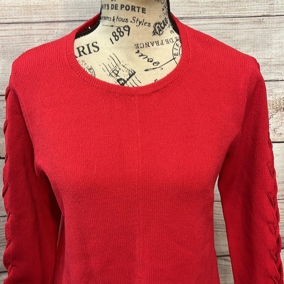 Ball of Cotton Lightweight Sweater Lace Up 3/4 Sleeves Red Size Small - Picture 2 of 7